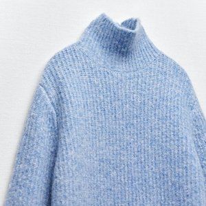 Zara Light Blue Mock Neck Dress, Size: S